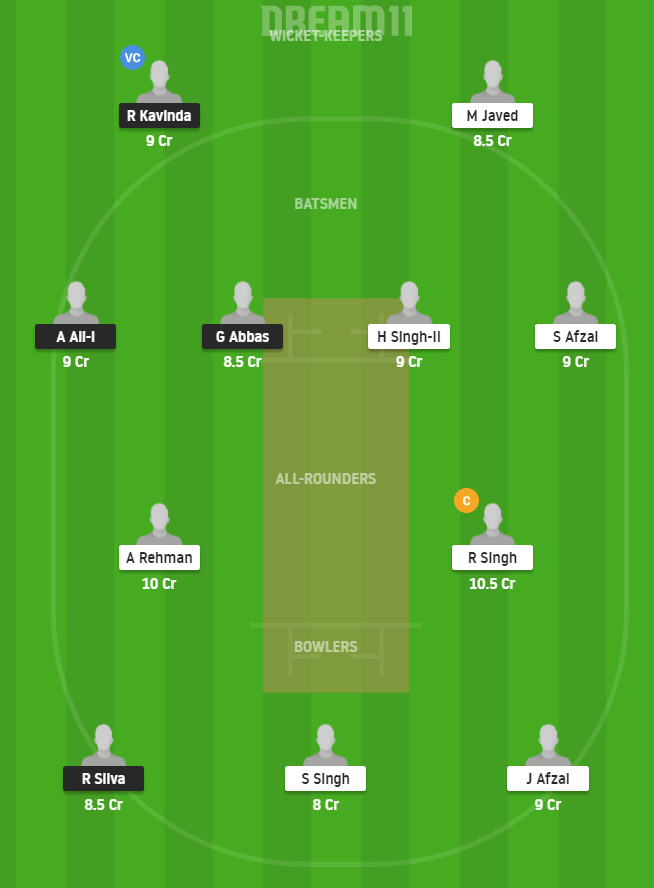 ECS T10 Dream11 Fantasy Team; RPCC vs PCC