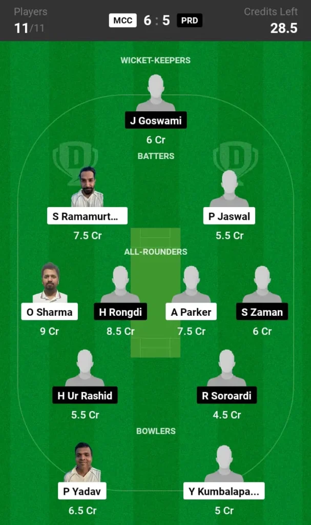 MCC vs PRD Dream11 Prediction Today Match