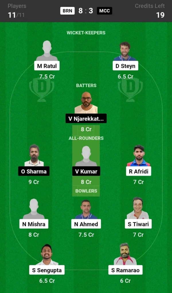 BRN vs MCC Dream11 Prediction Today Match