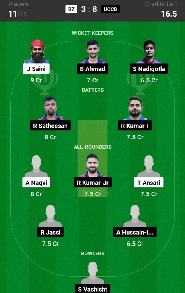 BZ vs UCCB Dream11 Prediction Today Match